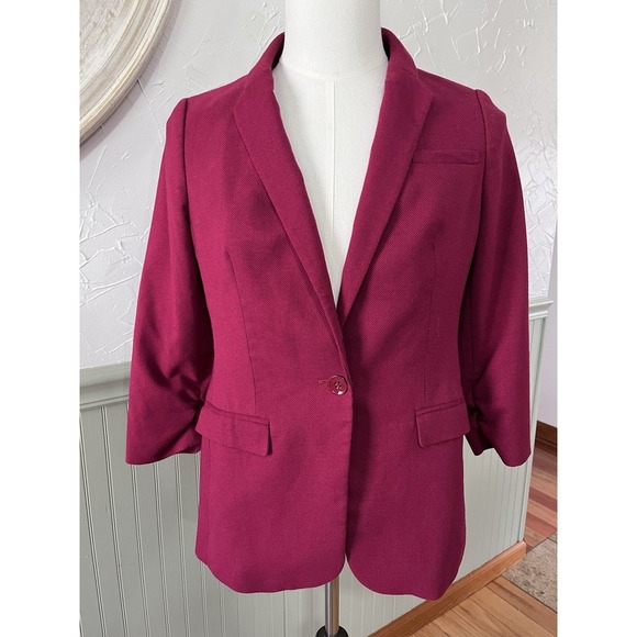 The Limited Jackets & Blazers - The Limited Blazer M Cranberry 3/4 Sleeve Classic Capsule Preppy Jacket 1 Button